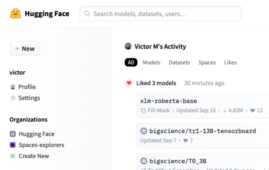 Hugging Face Hub dashboard
